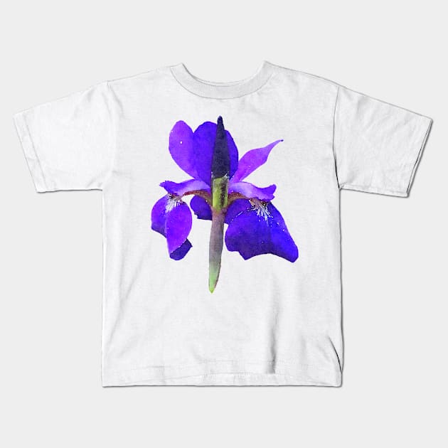 Purple Iris Flower Blue Kids T-Shirt by Griffelkinn